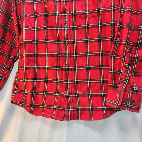 Lands End Cotton Plaid Flannel Shirt Red Mens Size Medium - Picture 3 of 9